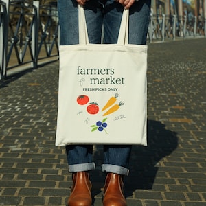 Farmers Market Tote Bag Fresh Picks Only Canvas Grocery Bag Reusable Shopping Bag Eco Friendly Double Sided Produce Tote