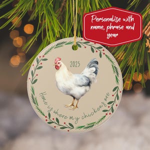 Personalized Chicken Christmas Ornament: Rustic Farmhouse Holiday Decor Gift for Chicken Mom Funny Homesteader Gift Mother Hen