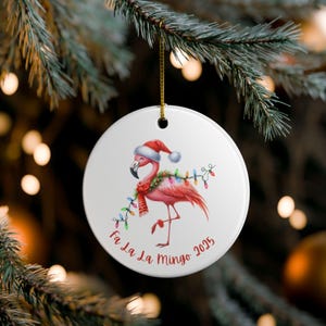 Flamingo Christmas Ornament Fa La La Mingo 2025 Tropical Holiday Tree Decoration Funny Pink Bird Gift Custom Name Personalized Ornament