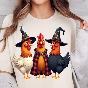 Chicken Halloween PNG, Spooky Chickens Png, Halloween Chickens Png, Fall Png, Pumpkin Png, Witch Png, Haunted House Chickens DTF Design