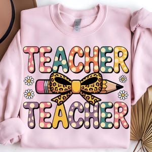 Coquette Teacher Png, Back to School Png, Teacher Appreciation Png, First Day of School Png, Bright Doodle Dots, Retro Teacher png