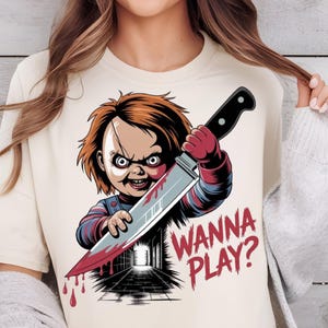 Chucky Wanna Play? Retro Halloween Png, Scary Movie Png, Horror Character Sublimation PNG, Halloween png,Horror Movie Png,Horror Characters