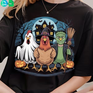 Chicken Halloween PNG, Spooky Chickens Png, Halloween Chickens Png, Fall Png, Pumpkin Png, Witch Png, Haunted House Chickens DTF Design