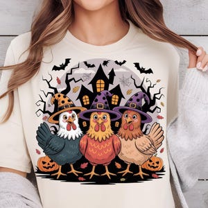 Chicken Halloween PNG, Spooky Chickens Png, Halloween Chickens Png, Fall Png, Pumpkin Png, Witch Png, Haunted House Chickens DTF Design