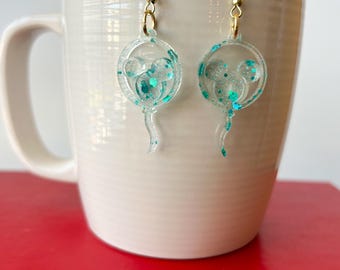 Magical Mouse Teal Glitter Balloon Earrings