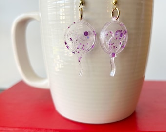 Magical Mouse Purple Glitter Balloon Earrings