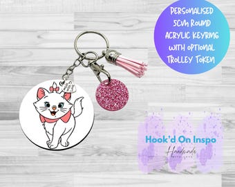 Porte-clés Marie personnalisé | de sac inspiré des aristochats | Jeton de chariot en option | Joli cadeau Disney