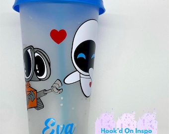 Von Disney inspirierter WALL-E & EVE 24 Unzen kalter Becher / Becher - C be personalisiert - mehrere Farben