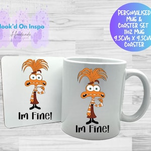 Personalised Disney Pixar Inspired Anxiety Inside Out Mug & Coaster Set – Custom Name Gift, Funny Relatable Cup, Movie Fan Present