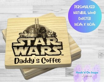 Personalised Star Wars Wooden Coaster, Custom Name Coaster, Star Wars Fan Gift, Jedi Room Decor, Geek Gift Idea