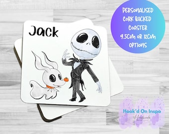 Posavasos personalizado de Jack Skellington y Zero inspirado en Disney – Sublimación a todo color, opciones de 9,5 cm o 12 cm
