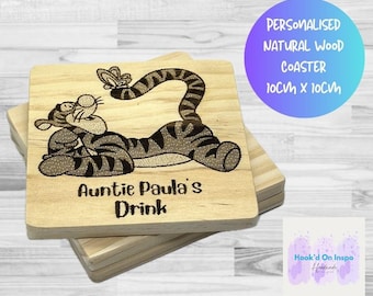 Personalised Tigger Wooden Coaster: Winnie the Pooh Inspired Gift