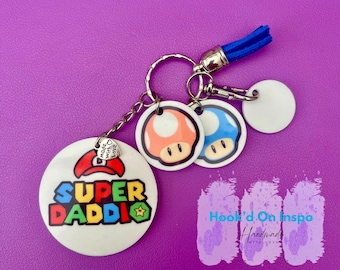 Porte-clés personnalisé Super Daddio : cadeau pour papa joueur