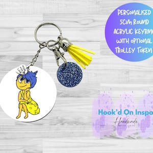 Disney Inspired Inside Out Joy Keyring/ Bag Tag | Can be personalised, Optional Trolley Token | Disney Fan Gift | Backpack Charm