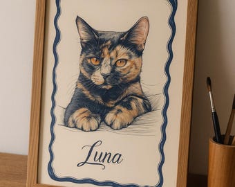 Custom Cat Line Drawing from Photo Digital Line Art Printable Gift