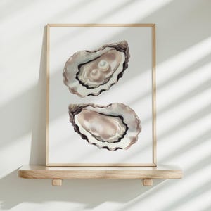 Oyster Art Original Digital Print, Painted Oyster Print, Oyster Shell Art, Coastal Wall Art, Watercolor Oysters Print, Beachy Decor