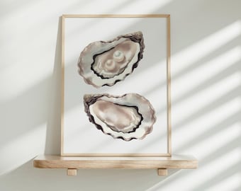 Watercolor Oyster Print: Coastal Wall Art, Beachy Decor (Digital Download)