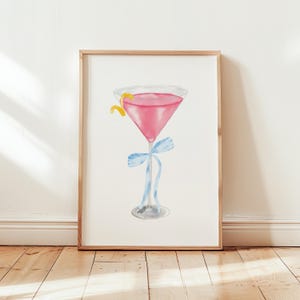 コスモポリタン カクテル デジタル プリント、バー カート アート プリント、高品質、水彩画、マティーニ ボウ アート、マティーニ ボウ プリント、コスモ バー カート プリント
