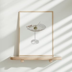 貝殻マティーニ デジタルプリント - バーカート アートプリント - 水彩画 - デジタルダウンロード - マティーニ アートプリント - カクテル アートプリント - 貝殻プリント
