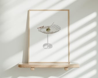 Seashell Martini Watercolor Print: Bar Cart Art (Digital Download)