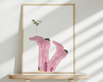 Cowboystiefel Martini Kunstdruck: Pinke Cowboyhut Bar Dekoration