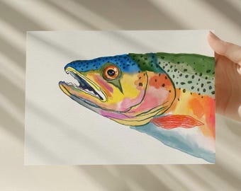 Rainbow Trout Watercolor Print: Colorful Fishing Art (Digital Download)