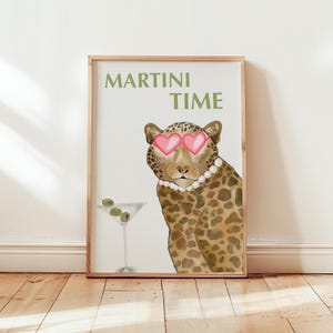 Leopard Martini Time Painted Digital Wall Print- Fun Leopard Print- Martini Aesthetic- Dorm/Room Decor- Glamour Art- Leopard Print