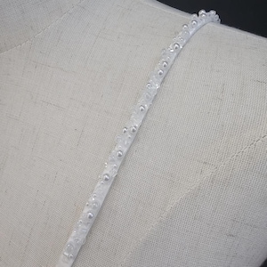 Thin Pearl & Silver Beaded Satin Straps, Beaded Wedding Dress Accessories