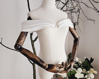 Plissee Satin-Trägern, Off-Shoulder-Ärmel, Flügelärmel, Brautkleid-Ärmel