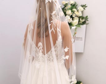Juliet Cap Spetsslöja | Vintage Spetsbrudslöja | Ljus Elfenbensvit Bröllopsslöja med Hårnålar | Romantisk Slöja i Gammaldags Stil