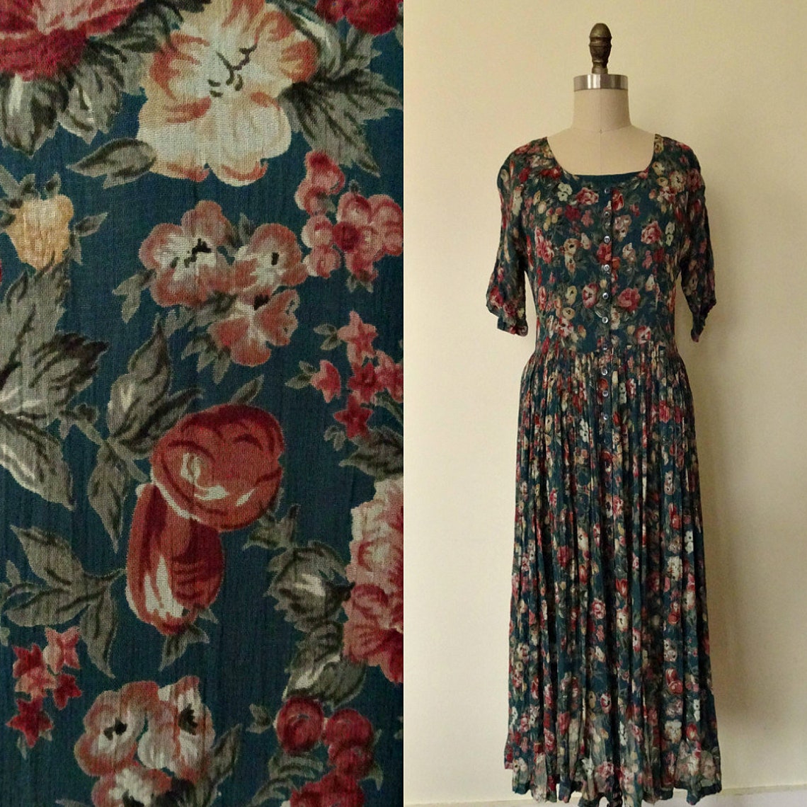 Tessa 1980s Floral Sheer Layer Dress | Etsy