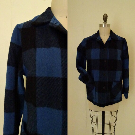 1960s Blue plaid wool jacket