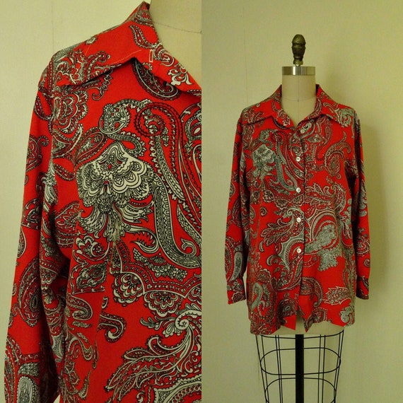 Elaine 1970s bold orange artist print shirt