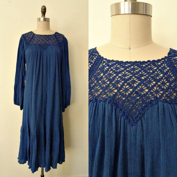 Element cobalt blue crochet and gauze dress