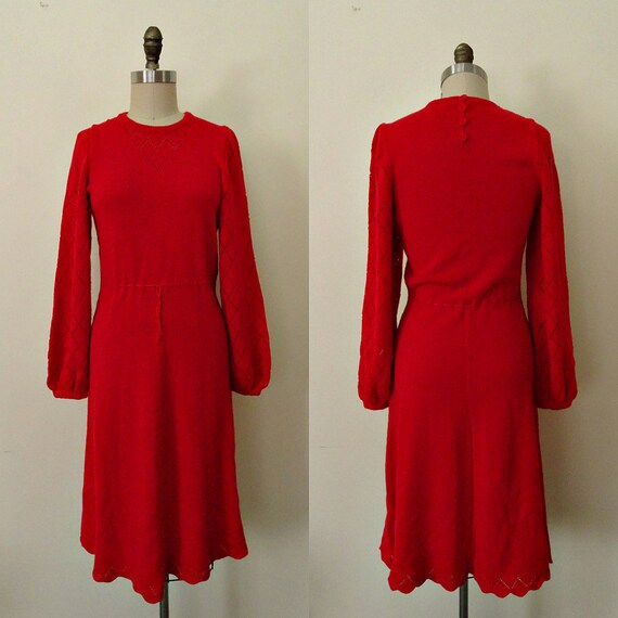 Rosa 1960s bell sleeve pointelle sweater dress