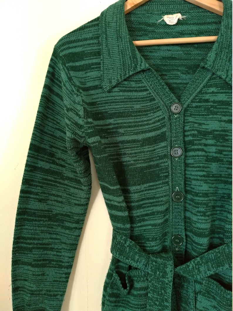 Vintage 70s green variegated striped wrap sweater