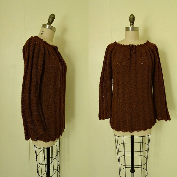 Emma 1970s crochet brown bell sleeve sweater