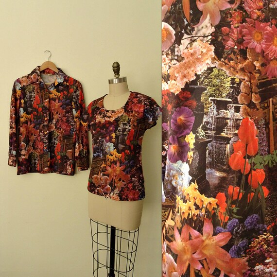 Flower print graphic shirt set