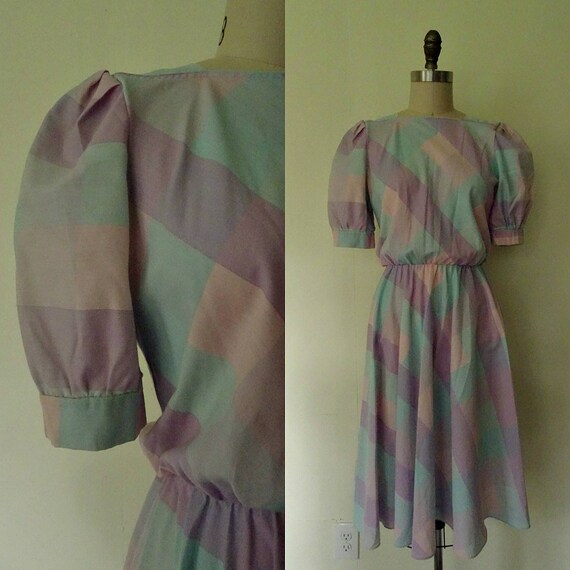 Pastel plaid 1980s day dress