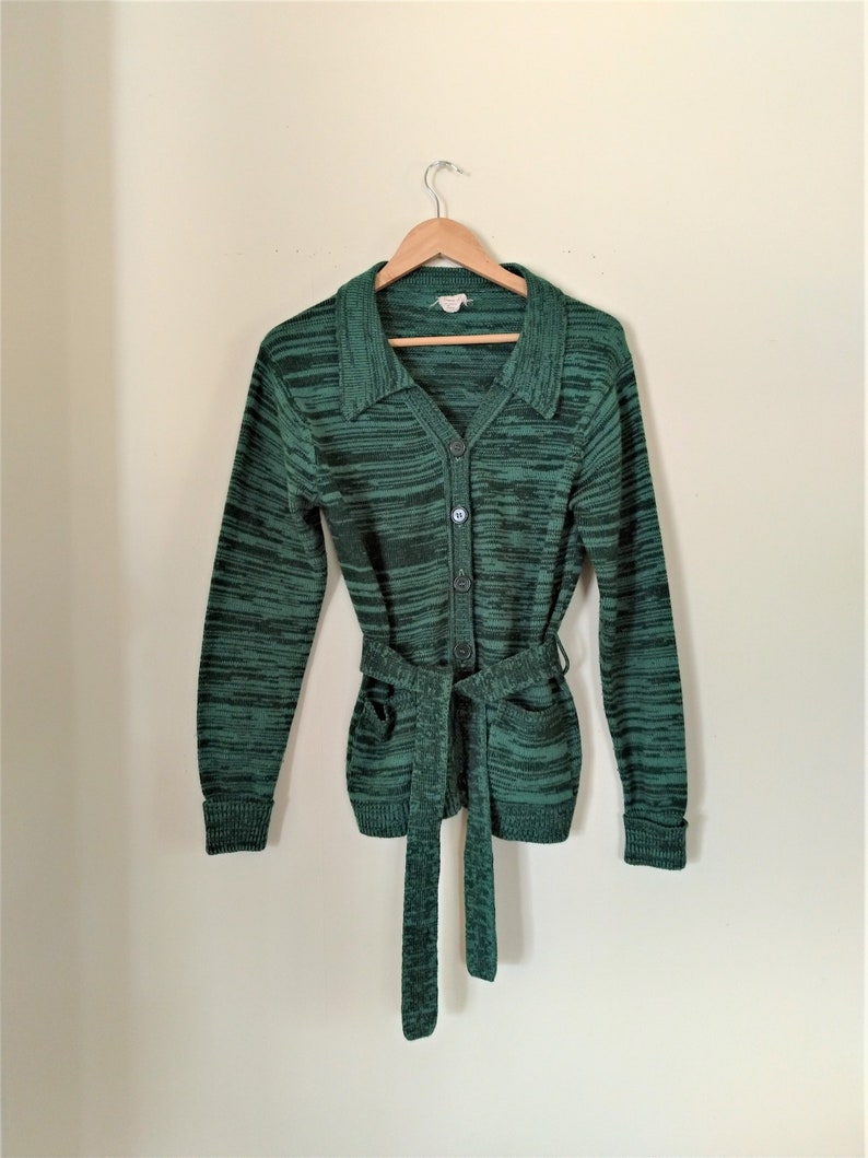 Vintage 70s green variegated striped wrap sweater