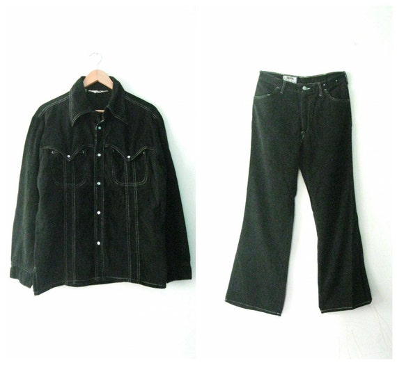 Men's 1970s black denim set