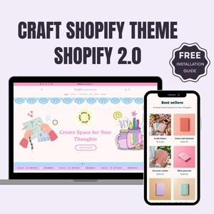 Shopify Craft Website Template, Handmade Shop Theme, Stationery Store Design, Planner Journal Shopify Theme