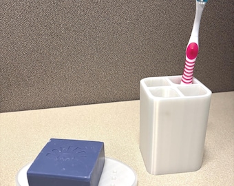 Bathroom Organizer Set – Toothbrush Holder & Self-Draining Soap Dish, Minimalist Design