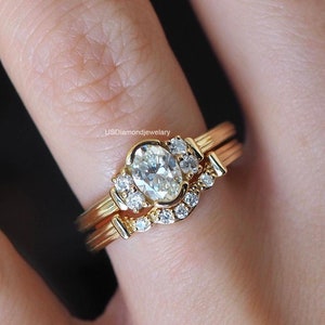 1.30 Carat Oval Cut Diamond Wedding Ring Set Bezel Set Diamond Ring Yellow Gold Engagement Ring Pave Set Band Ring Set Anniversary Gift