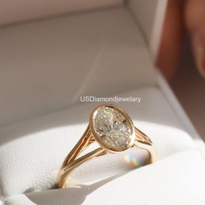 2.00Ct Solitaire Oval Cut Moissanite Ring Bezel Set Ring 14k Solid Gold Ring Oval Moissanite Engagement Ring Anniversary Gift Ring
