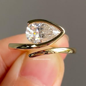 2.50Ct Pear Moissanite Ring Thick Band Yellow Gold Ring Solitaire Diamond Ring Pear Cut Moissanite Ring Perfect Gift Ring For Women
