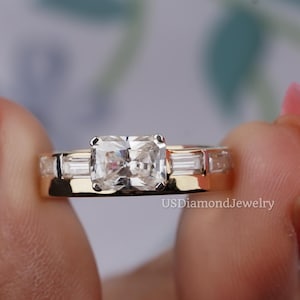 2.00 CT Moissanite Diamond Ring 14K Solid Yellow Gold Ring Radiant Cut Moissanite Diamond Ring Thick Band Wedding Ring Bezel Set Ring