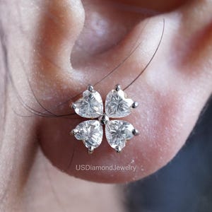 Vier Stein Ohrstecker / 0,85 + 0,85 CT Herzform Moissanit Ohrring / 14K Gelbgold Ohrstecker / Cluster Diamant Ohrring / Ohrstecker mit Schraubverschluss