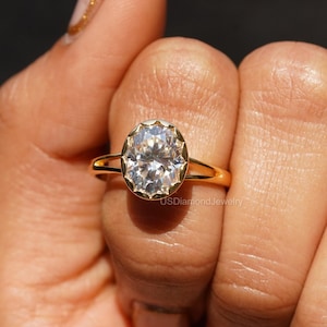 2.57CT Yellow Gold Diamond Ring Oval Cut Moissanite Ring Solitaire Engagement Ring Bezel Set Diamond Ring Diamond Promise Ring Gift For Her