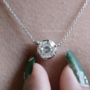 2.00 CT Round Moissanite Diamond Pendant/ 14K White Gold Pendant/ Round Old European Cut Moissanite Pendant/ Solitaire Diamond Pendant